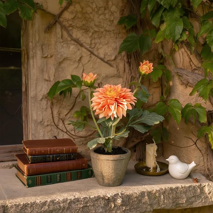 Champagne Dahlia Flowers Fake Silk Mums Flower Artificial Chrysanthemum Flowers Faux Flowers for Vase Mums in Pot Spring Decor Coffee Table Home Party Decoration