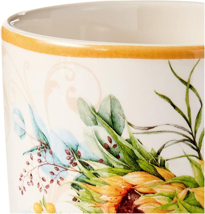 Sunflower Fields Ceramic Mugs, Set of 4 – 18 oz Floral Coffee & Tea Cups with Golden Handles – Great for Brightening Mornings, Hosting Guests, or Gifting Joy