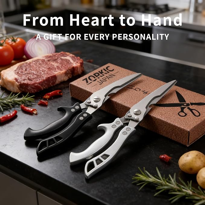 Kitchen Scissors Poultry Shears Heavy Duty Silver, Dishwasher Safe Japan Kitchen Shear for Food Chicken Scissor, Fish, Meat Cutting Scissors Cooking Shears Gifts for Men Women