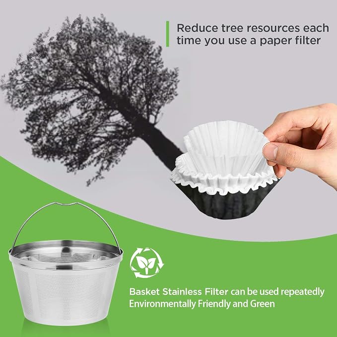 Reusable Coffee Filters 8-12 Cup Permanent Coffee Filters Basket Washable Compatible with Mr. Coffee Black & Decker Coffee Maker Filter 6-12 Cup