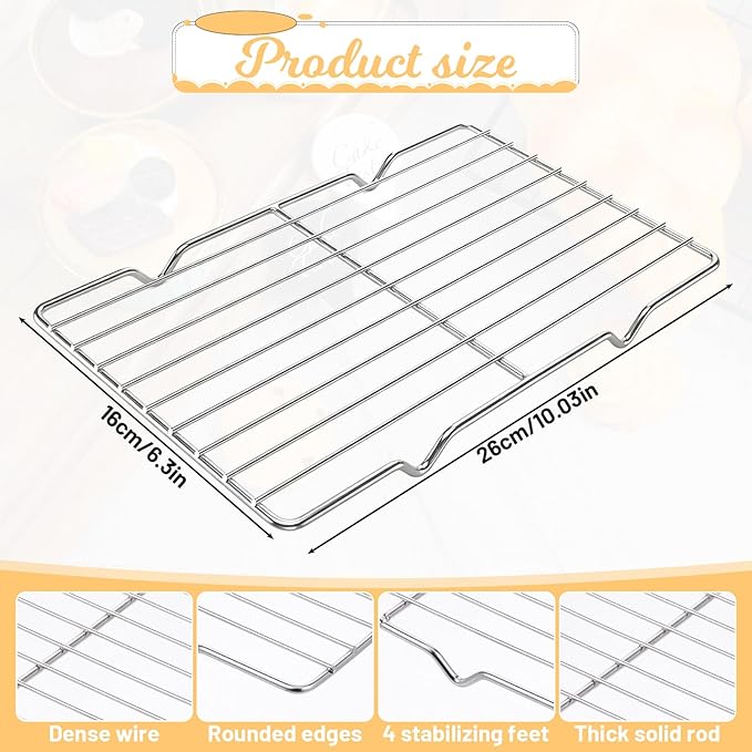 Roasting Rack Stainless Steel Wire Rack for Baking Sheet 6.3 x 10.24 Inch Heavy Duty Wire Grate Oven Grill Oven Cooling Baking Racks with 4 Legs Rectangle Wire-Cooking Racks for Meat