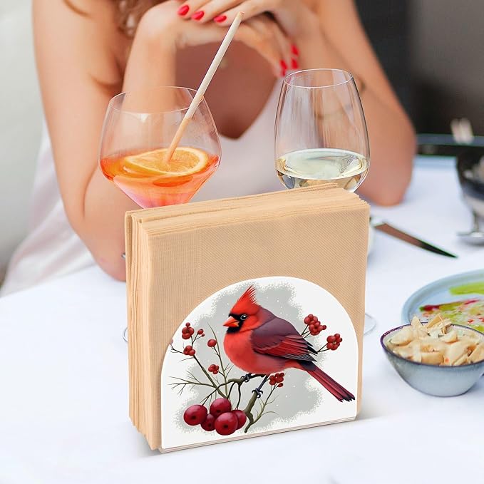 Winter Red Bird Napkin Holder for Tables Paper Cocktail Napkin Holders for Kitchen and Dinning, Acrylic Dinner Napkin Dispenser for Restaurant Home Decor Bar Accessories 1 Pack