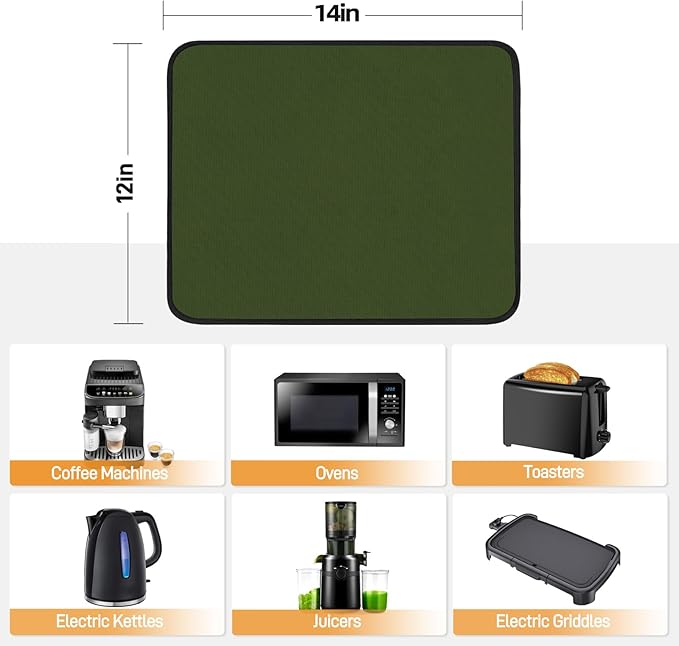 Heat Resistant Mat for Air Fryer, 12 x 14in Heat Resistant Mat for Countertop, Fireproof Silicone Countertop Protector Appliance Slider Hot pod for Air Fryer, Coffee Maker, Toaster, Oven (Green)