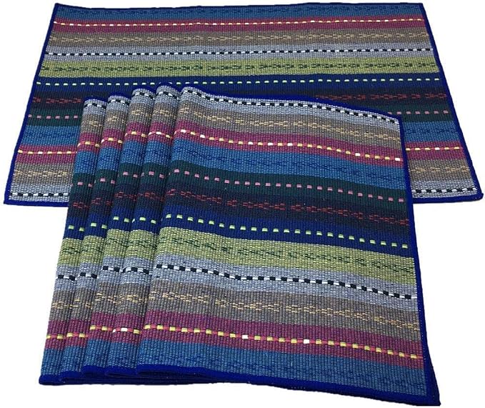 WAZAIGUR Hand Woven with 100% Cotton Placemats Colorful Placemats Braided Ribbed Durable Heat-Insulation Table Mats Set of 6,Blue