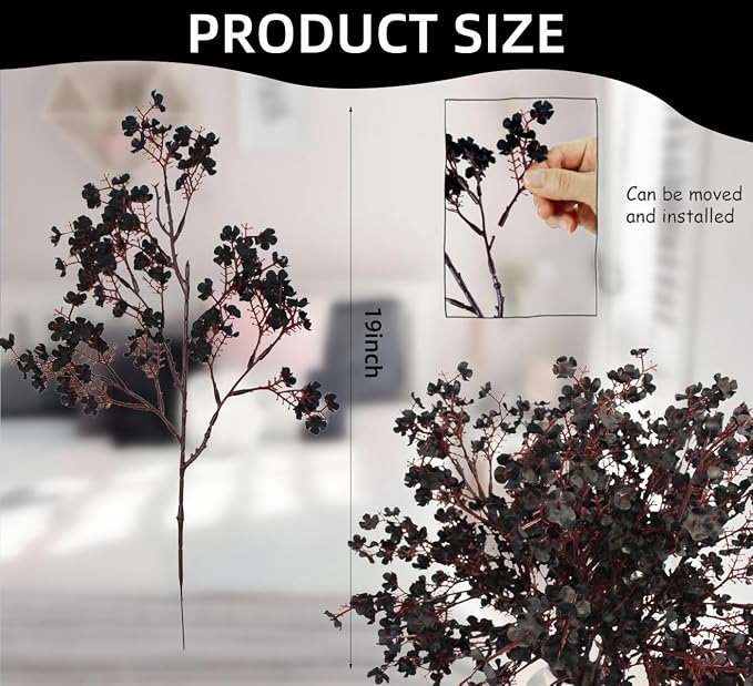 DoubleWood Artificial Black Flowers, 10 Pcs Fake Baby's Breath, Black Gypsophila Faux Flowers for Halloween Home Decor, Gothic Decor, Floral Arrangement, Table Centerpieces (10, Black)