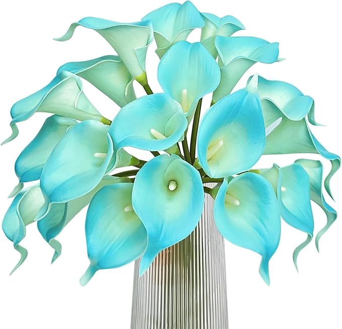 Letjolt Peacock Blue Calla Lily 20Pcs Artificial Flowers Bouquet for Wedding Bride Shower Blessing Gift Home Decoration Faux Calla Lilies Flower, 20 Pieces