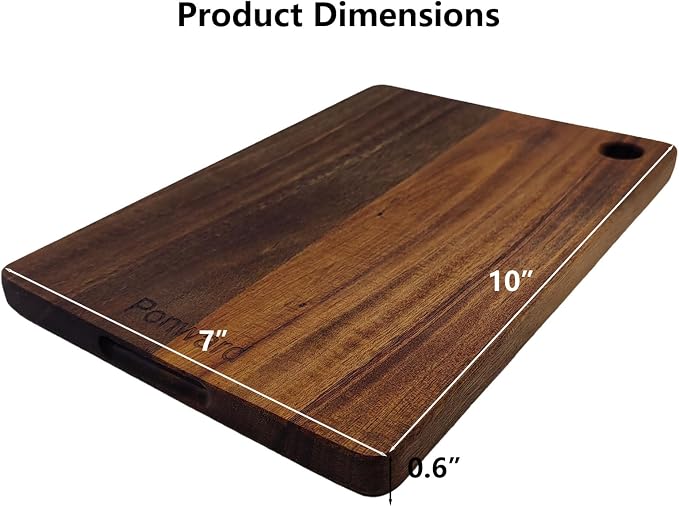 Small Acacia Wood Cutting Board for Kitchen with Hanging Hole | Mini Wooden Cutting Board for Vegetables, Fruit, Bread, Meat, 10" x 7"