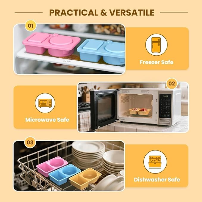 Silicone Snack Containers with Lids - 2Pack Leak-Proof & Reusable Food Storage Containers | Perfect for Fruits, Candy & On-the-Go Snacks | BPA-Free, for All Ages