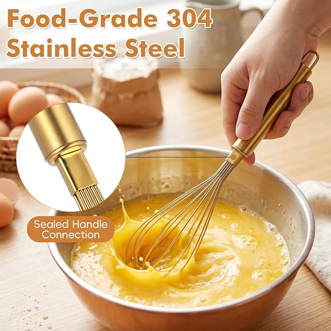 MAGICLULU Stainless Steel Whisk, 13 Inch Gold Wire Egg Beater, Thicken Wire Hand Mixer for Whisking Blending Baking Cooking, Kitchen Utensils Gadgets for Cream Batter Sauce