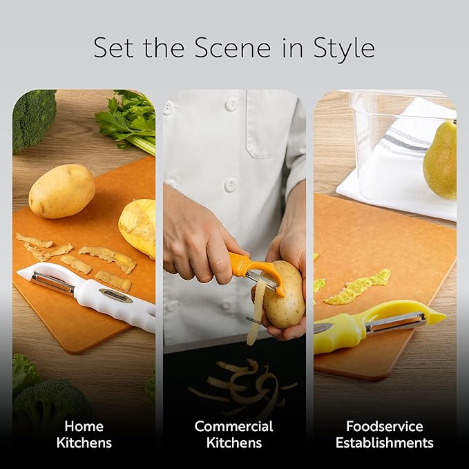 Restaurantware Comfy Grip 7.5 Inch Vegetable Peeler 1 Durable Potato Peeler - Sharp Swivel Blade Ambidextrous Handle Blue Stainless Steel Veggie Peeler Built-In Blemish Remover
