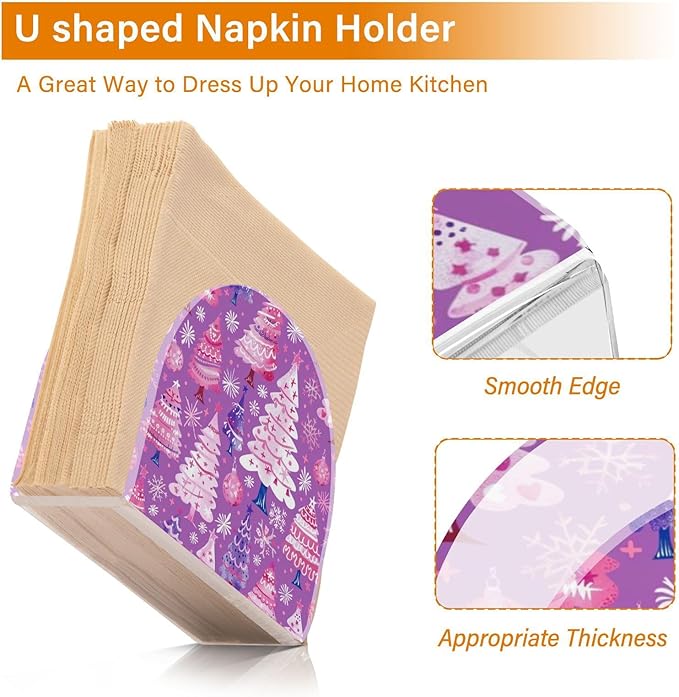 Christmas Trees Purple Acrylic Fall Napkin Holder for Table Kitchen Cocktail Dinner Napkin Holders Countertop Modern Room Decor