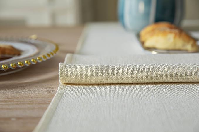 ZeeMart Cream Table Runners 48 Inches Long, Burlap Linen Style Rustic Farmhouse Table Runner, Small Short Boho Coffee Table Runner, 13x48 Inches, Cream