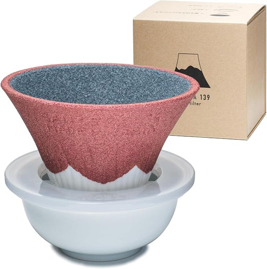 Wablade Ceramic Reusable Coffee Filter Dripper, Mt. Fuji, Made in Japan | Paperless pour-over brewing, no paper filters needed, includes dedicated base and saucer for everyday coffee preparation
