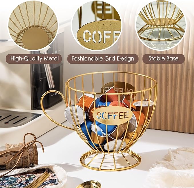 2-Pack Capsule Holder, Large Coffee & Tea Storage Organizer, Metal Basket for Countertop, Multi-Purpose Organizer for Home, Office, Cafe (Blue)
