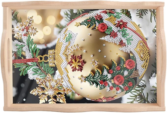 DIY Diamond Serving Tray Rectangular Breakfast Tray with Handle Handmade Diamond Art Painting Wooden Tray for Dinner Plate Coffee Room Living Home Organizer-Decorative Balls