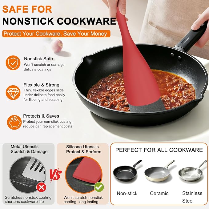 Beijiyi 4 Pack Silicone Spatula Set, High Heat Resistant, For Non-Stick Pan | Food Grade, BPA Free, Scratch-Free, Non-Toxic Kitchen Utensils, Turner Flipper for Cooking, Flipping, Dishwasher Safe