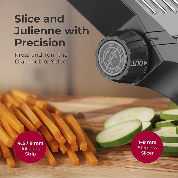 MuellerLiving Mandoline Slicer for Kitchen, Stainless Steel, Slice or Julienne, Vegetable Chopper, Fruit Slicer