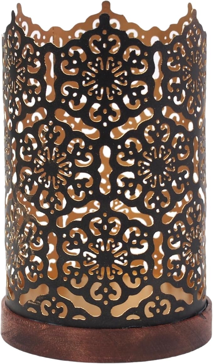 Hosley® Metal Diamond Cut Design Candle Holder 7.5 Inch High, Black Gold Perfect for Home Decor, Lighting, Wedding, Parties, Gifting