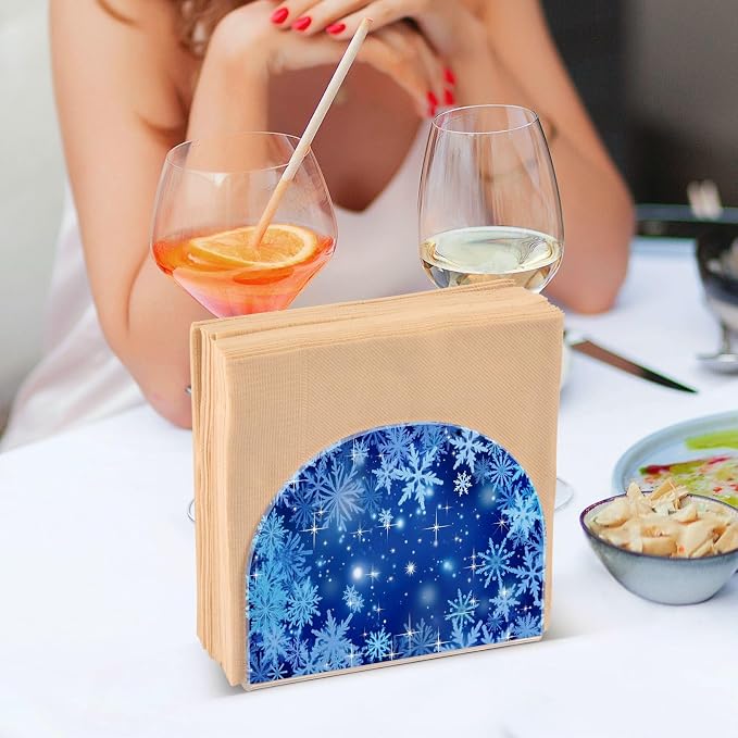 Blue Winter Christmas Glitter Snowflakes Napkin Holder for Tables Paper Cocktail Napkin Holders for Kitchen and Dinning, Acrylic Dinner Napkin Dispenser for Restaurant Home Decor Bar Accessories