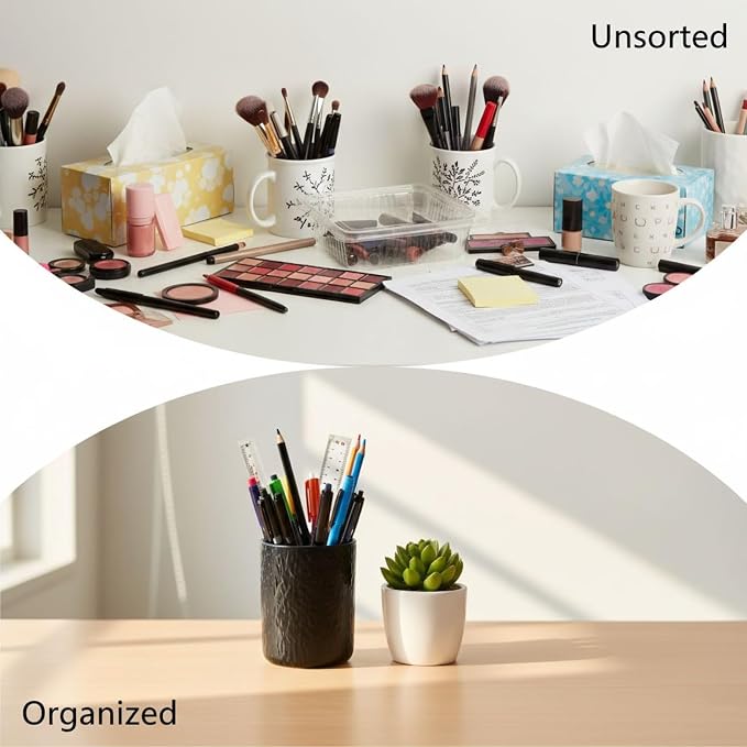 Large Ceramic Kitchen Utensil Holder, Black, Space-Saving, Easy Access, 6.3 In / 16 Cm High, Wide Opening, Countertop Organizer For Cooking Utensils, Rock Texture