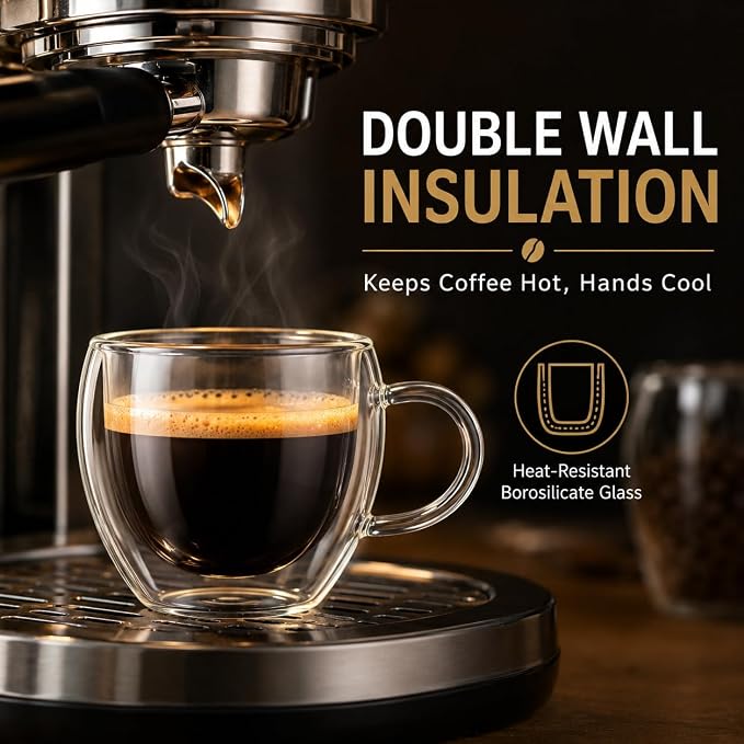 2.5oz Espresso Cups Set of 6, Small Expresso Shot Glass, Clear Expresso Coffee Cup with Handle, Double Wall Insulated Espresso Mugs,Tazas De Cafe Expreso, Suif for Espresso Machine Accessories