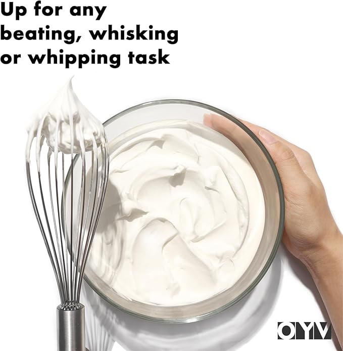 OYV 8" Whisk, Ergonomic Handle, Dishwasher Safe 18/10 Stainless Steel Whisk, Professional Kitchen Metal Wisk, Perfect for Whisking, Blending, Beating, and Baking