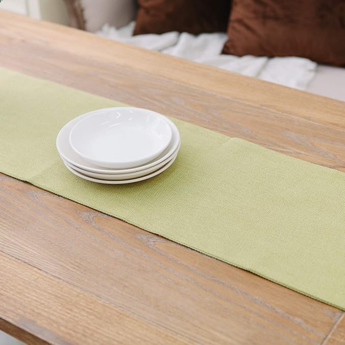Soft Caddice Faux Linen 2 Piece Fabric in 1 Table Runner, eco-Friendly Fabric Handcrafted Runner, Green 12 x 48 Inch