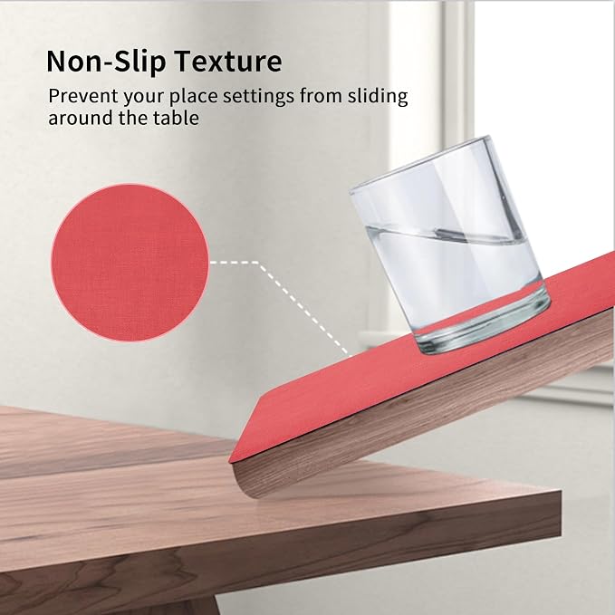 Maxpearl Red Placemats Set of 6, Faux Leather Dining Table Mats -Waterproof - Wipe Clean - Heat Resistant - Anti Slip, Suitable for Indoor & Outdoor Use, 17''×12''