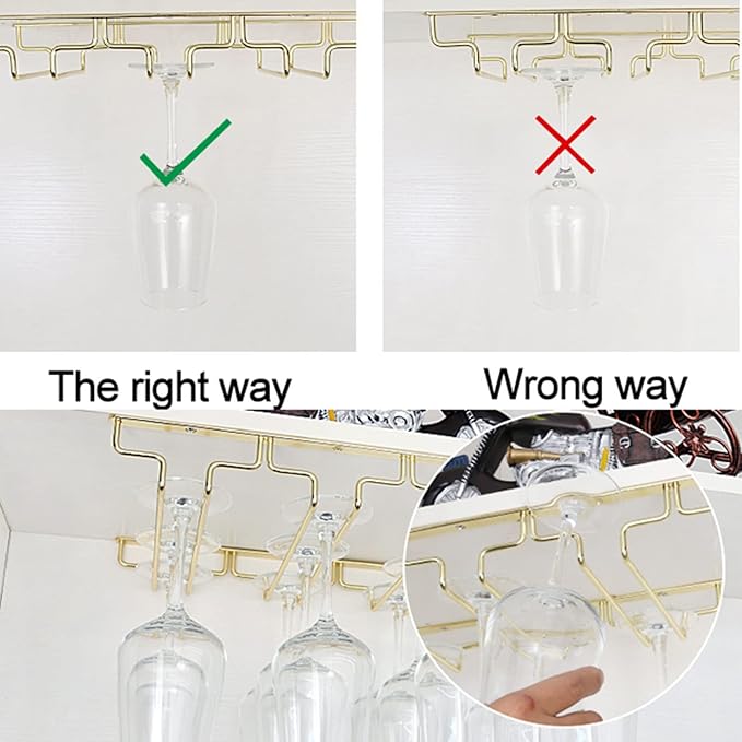 V3VOGUE Wine Glass Rack, Under Cabinet Stemware Wine Glass Holder, Glasses Storage Hanger, Hanging Stemware Display Rack, Perfect for Home, Storage Rack, Bar, Cellar, Cabine - Gold (Size : 7Row)