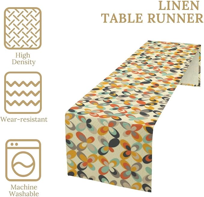 Mid Century Table Runner,Modern Abstract Geometric Table Runner for Home Indoor Outdoor Kitchen Holiday Birthday Party Wedding Decor 13x90 Inch