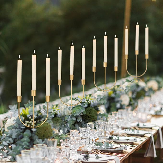 Sziqiqi Gold Candlestick Candle Holders - Candlesticks Candelabra Centerpiece for Tables 3-stem Taper Candle Holder Metal Candleholders for Christmas Wedding Fireplace Mantle Decorations