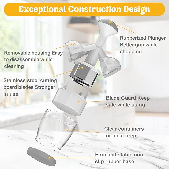 Food Chopper, Vegetable Chopper with Container, Onion Chopper Vegetable Cutter, Manual Veggie Chop Handheld Food Chopper for Garlic, Nut, Stainless Steel Blades, Dishwasher Safe, Easy to Clean, White