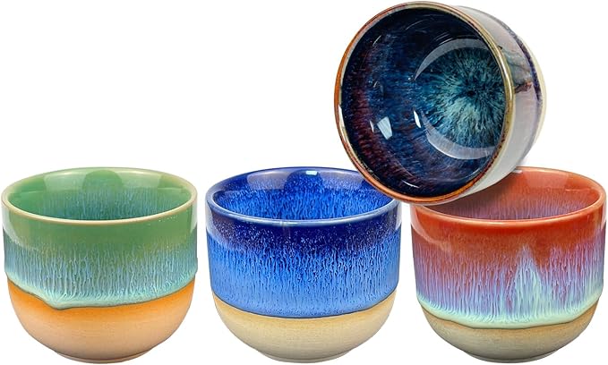 Ceramic Espresso Cups Set of 4, 5 oz Mugs, Double Walled Coffee Mugs for Nespresso Cups, Special Glazed Demitasse Cups Expresso Coffee Cup for Espresso Machine