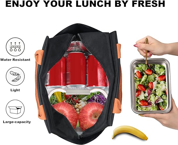 Joymee Insulated Lunch Bag For Women Reusable Leakproof - Black | Large Capacity, Bottle Holder & Side Pockets, Leakproof Insulated Design, for Work, Travel, Picnic & Daily Use, for Adult