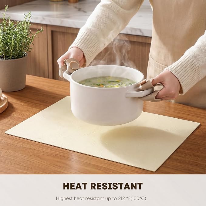 Artoid Mode Beige Faux Leather Placemats Set of 6, 12x18 Inch Waterproof Wipeable Heat Resistant Vinyl Place Mats, Reversible Table Mats for Kitchen Dining Decor