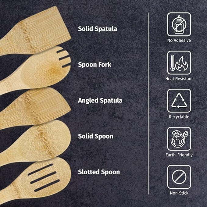 PrintSupremacy 1pc Custom Initial Engraved Bamboo Cooking Spoons, Non Stick Wooden Kitchen Gadget Pan Cookware, Baking Gift for Housewarming Wedding Birthday, Chef Foodie Gift
