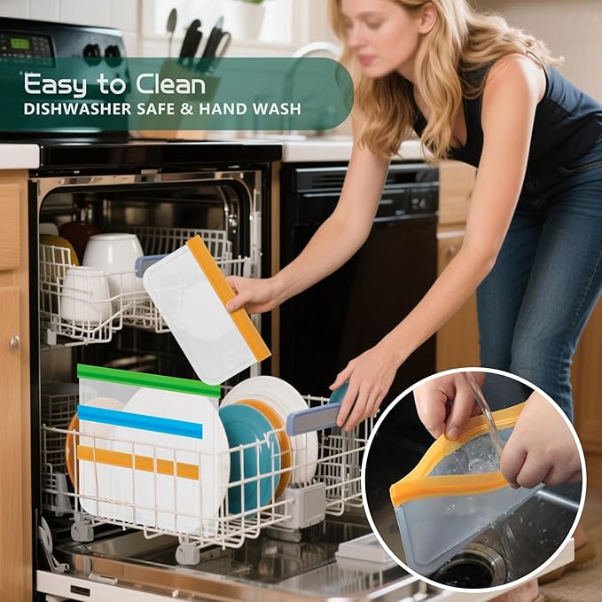 Reusable Food Storage Bags - 8 Pack Sandwich Bag Freezer Bags - Extra Thick Preservation Bags, Leakproof Silicone Bag for Meal Prep, Kitchen Organization