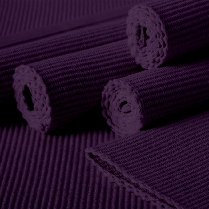 Encasa XO Dining Placemat Set of 6 | Purple Color | Fine Ribbed Cotton Table mat | Size 19x13 in | Machine Washable