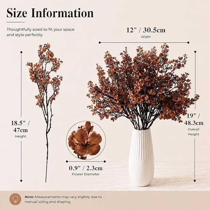 Mandy's Brown Artificial Baby’s Breath Flowers 6 Bundles Silk Gypsophila, 18.5 Inch European Style Modern Home Decor Centerpiece, Neutral Wedding Flower Arrangements