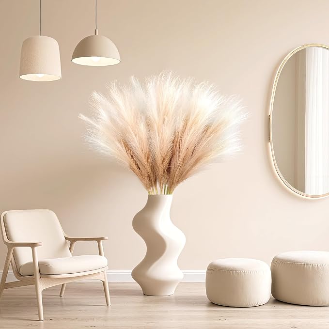 TORONTOKYO 8Pcs Faux Pampas Grass Tall Decor, 35.4” Fluffy Large Artificial Pompous Grass Branches, Bulrush Reed Grass Stems for Floor Vase Filler, Wedding, Baby Shower, Home Boho Decor (Beige Mixed)