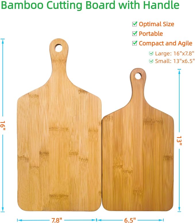 Small Bamboo Cutting Board for Kitchen (13'' x 6.5''), Wooden Cutting Board with Handle, Charcuterie Board, Cheese Board, Decorative Wooden Serving Board