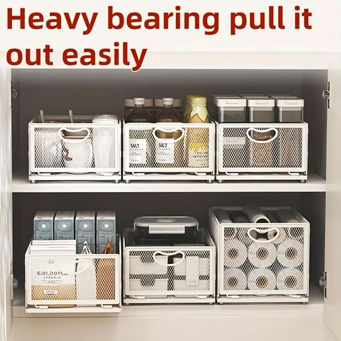 Pull out Cabinet Organizer with Sliding Drawer, 1 Pack Under Sink Organizers and Storage Rack, Adhesive Nano Film Heavy Duty Slide out Pantry Shelves for Kitchen,Sink, 9.6"W x11.8"D x 8.4"H