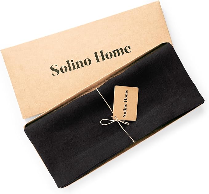 Solino Home 100% Pure Linen Black 48 Inches Table Runner - 14 x 48 Inch for Dining, Coffee Tables, Dressers - Sonoma Collection - Summer, Spring Decor