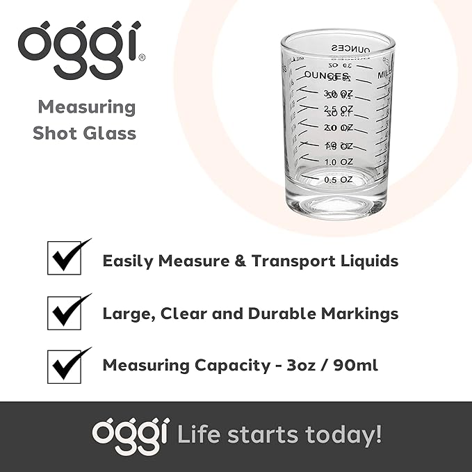 OGGI Measuring Shot Glass with Measuring Lines, 3oz / 90ml - Bartender Accessories, Jigger for Bartending, Shot Glass Measuring Cup with Ounces & Milliliters