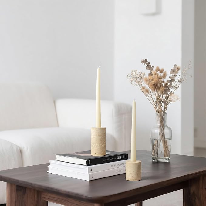 Candle Holders True Natural Marble Set of 2 Decorative Candlestick Holder for Table Centerpieces Home Dinning Party Wedding Birthday Premium Candles Stand for 3/4 inch Candles Beige (ZT017R)