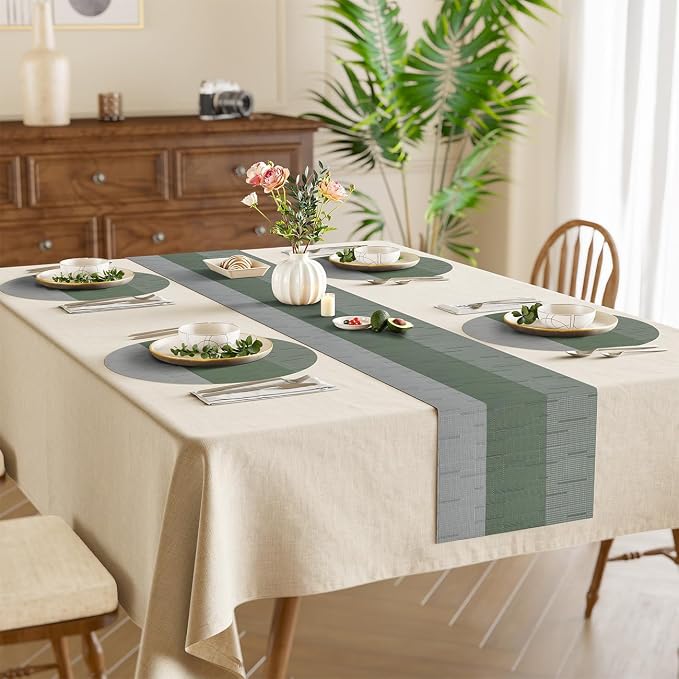 Round Placemats Set of 6, 15 Inch Woven Vinyl Heat Resistant Place Mats, Washable Non Slip PVC Table Mats for Kitchen Dining Party Outdoor Table Decor (Gray Sage Green, 6)