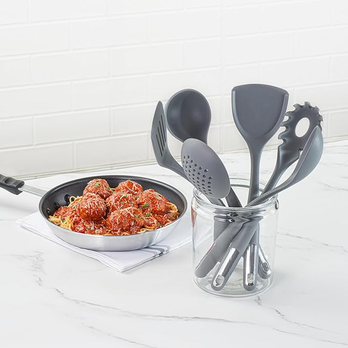 Met Lux Kitchen Utensil Sets, 10 Silicone Utensil Sets- 6 Pieces Per Set, High-Heat Tolerance, Dark Gray Silicone Kitchen Utensils, For No-Stick Cookware - Restaurantware