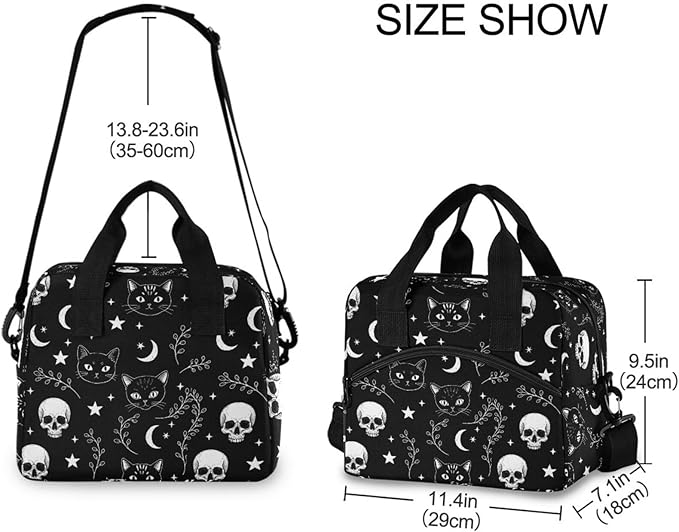 ALAZA Gothic Moon Skull Cat Lunch Box for Men Women Adults Insulated Lunch Bag Cooler Bag with Adjustable Shoulder Strap for Work Picnic Travel