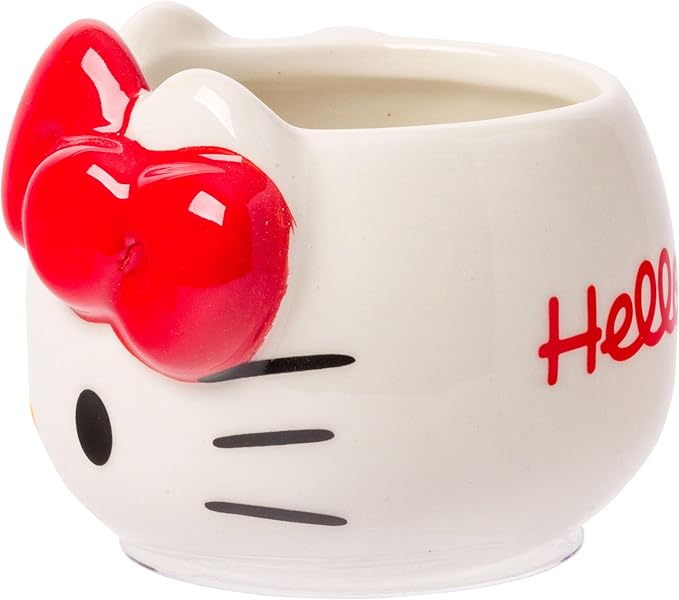 Silver Buffalo Sanrio Hello Kitty Different Color Bows 3 Pack Ceramic 3D Sculpted Mini Cup Set with Handles, Perfect as a Sugar, Cream, or Milk Set, 3.5 Ounces