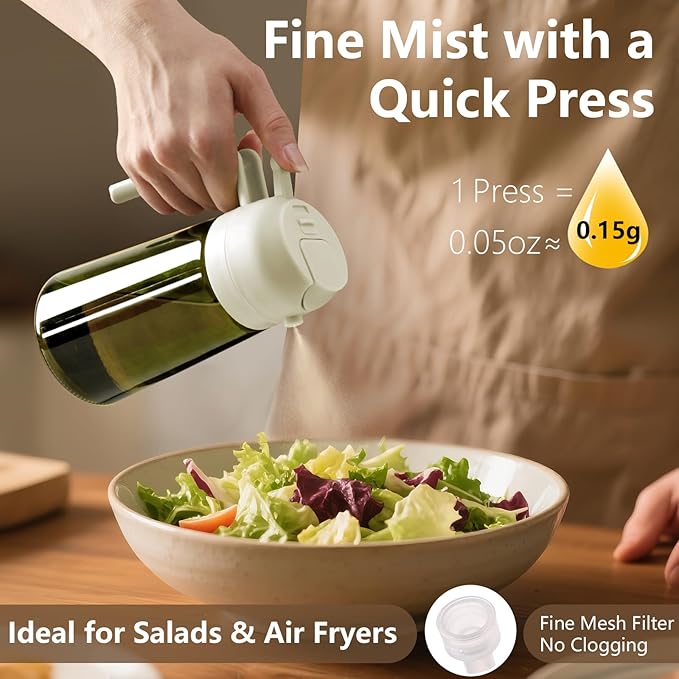 SWEET VIEW Olive Oil Dispenser and Oil Sprayer – 16oz/470ml Glass Light-Proof Oil Pourer for Kitchen with Stickers for Air Fryer, Cooking, Salad, and BBQ